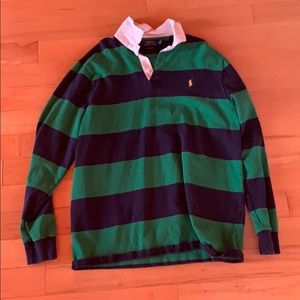 Polo Rugby shirt in green navy stripe XL slim